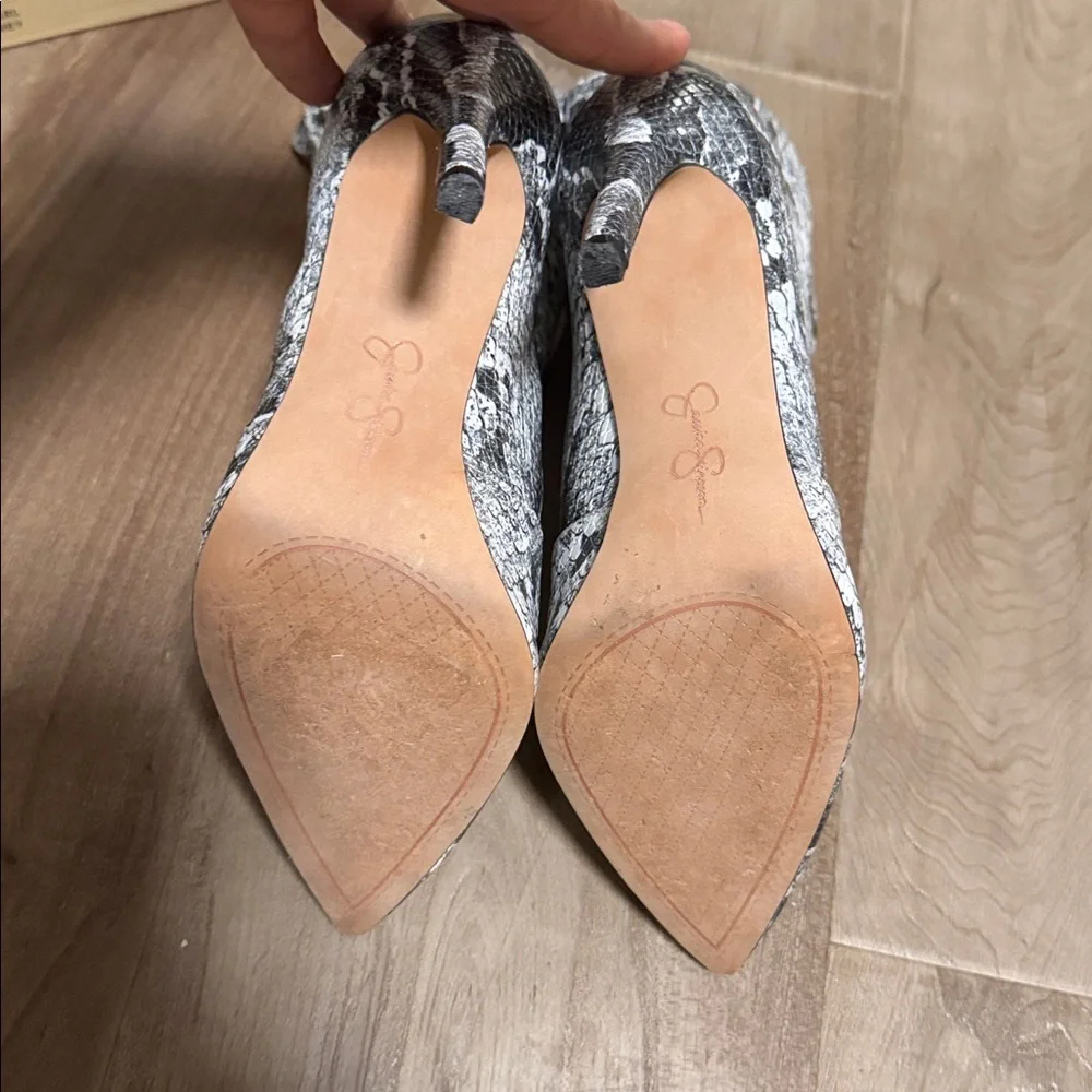 Jessica Simpson Silver Snake Print Pointed Toe Ankle Booties